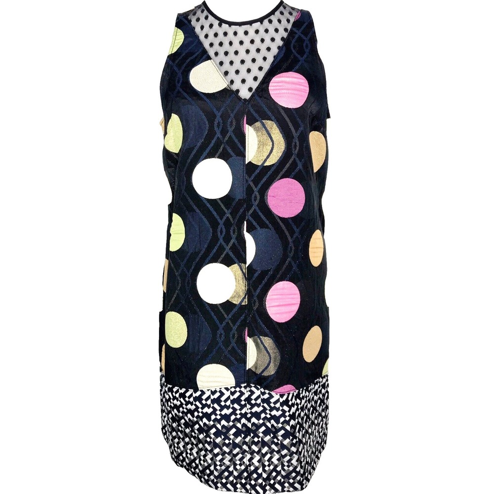 Maeve Anthropologie Dress Womens Small Black Pink Polka Dot Sleeveless Retro New
